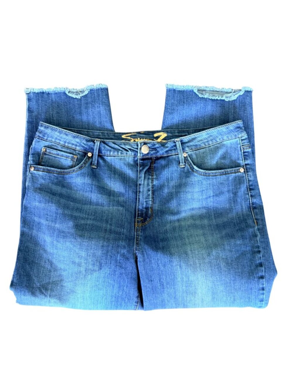 Seven7 Womens Tower Straight Crop Jeans Size 16 Frayed Hem Medium Wash Stretch D